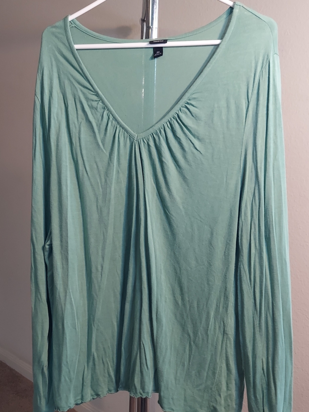 Massimo Mint Green V-Neck Long Sleeve Tee